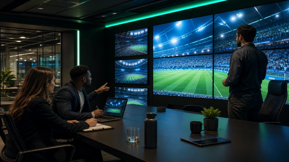 BesteSport team collaborating in a modern sports entertainment studio